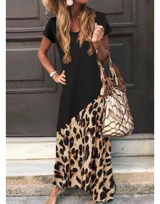 Kadın Leopar Garnili, Turlu Viskon Elbise