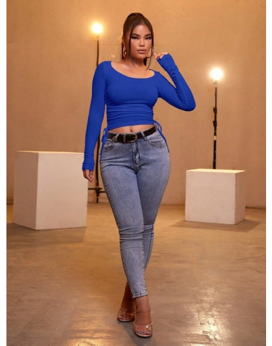 Kadın Mavi Kaşkorse Kumaş Bluz