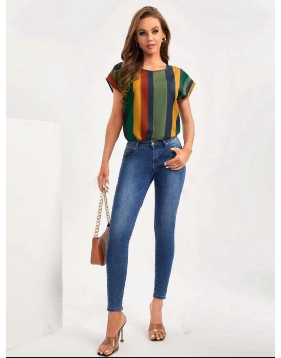Kadın Mikro Kumaş çizgili Desen Bluz