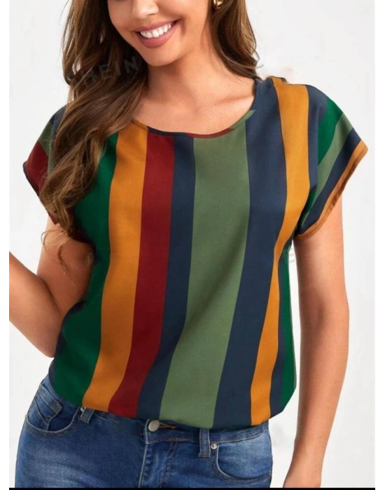 Kadın Mikro Kumaş çizgili Desen Bluz