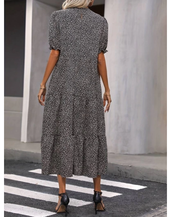 Kadın Mini Leopar Desen Midi üç Kat Elbise