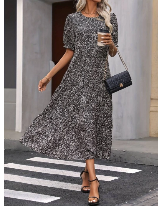 Kadın Mini Leopar Desen Midi üç Kat Elbise