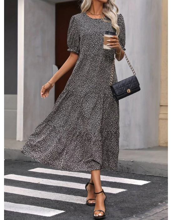 Kadın Mini Leopar Desen Midi üç Kat Elbise