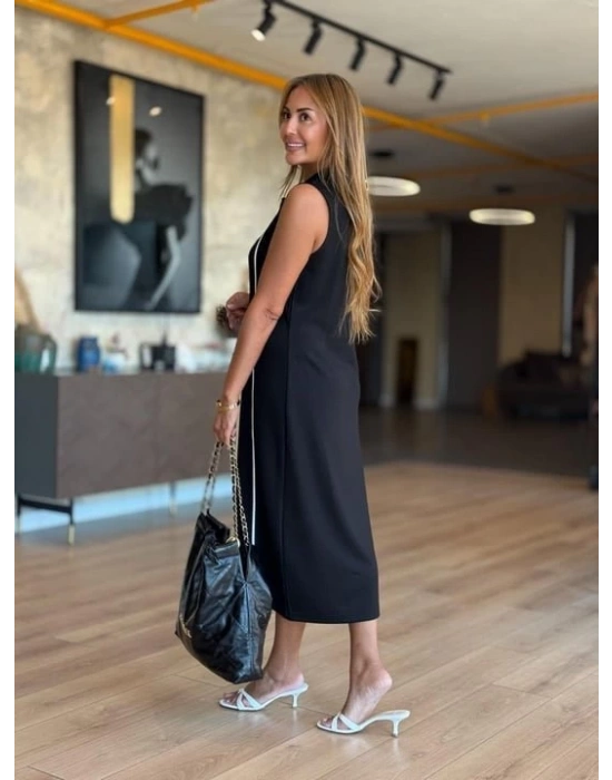 Kadın Modal Kumaş şerit Detaylı Fermuarlı Midi Elbise