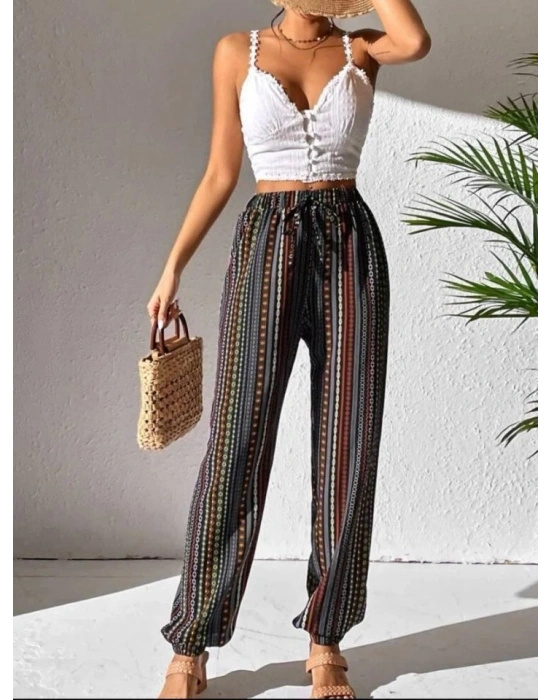 Kadın Moss Krep Kumaş Bel Ve Bilekler Lastikli Rahat Kesim Pantolon