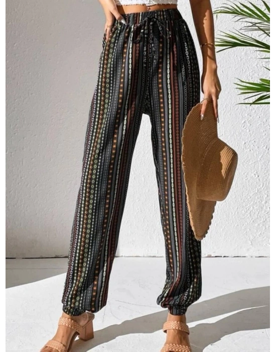 Kadın Moss Krep Kumaş Bel Ve Bilekler Lastikli Rahat Kesim Pantolon