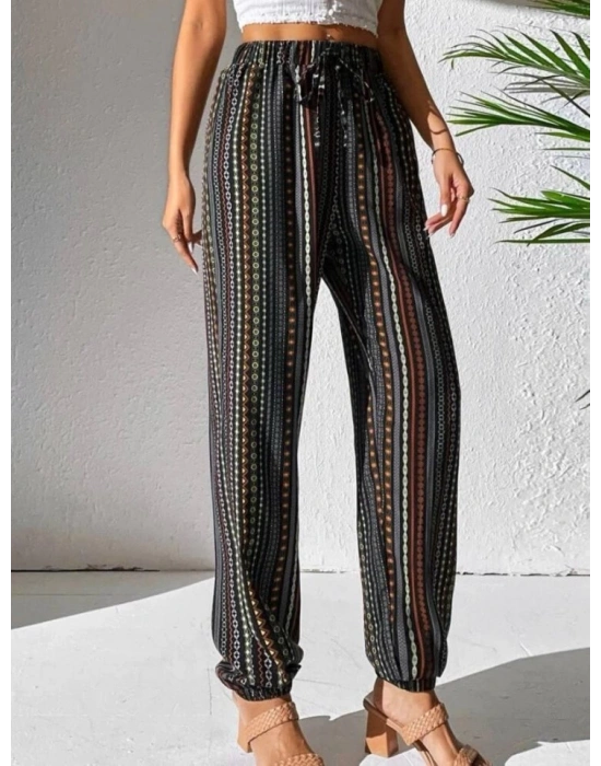 Kadın Moss Krep Kumaş Bel Ve Bilekler Lastikli Rahat Kesim Pantolon