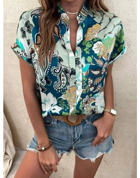 Kadın Moss Krep Kumaş V Yaka Yarasa Kol Bluz