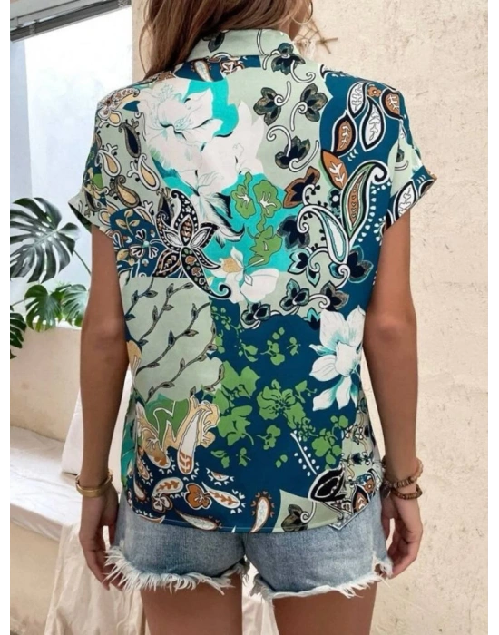 Kadın Moss Krep Kumaş V Yaka Yarasa Kol Bluz