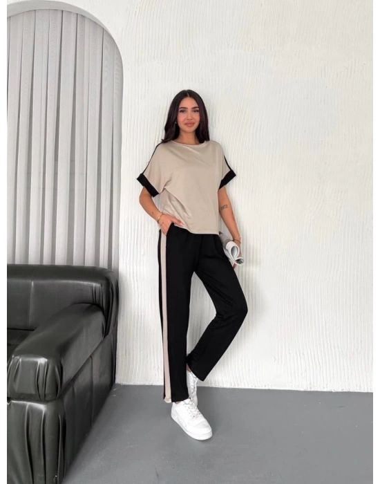 Kadın Modal Dokulu Kumaş Yanı şeritli Takım