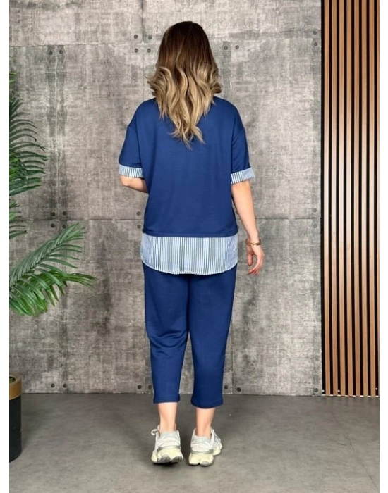 Kadın odal Kumaş çizgili Gömlek Yaka Ikili Takım