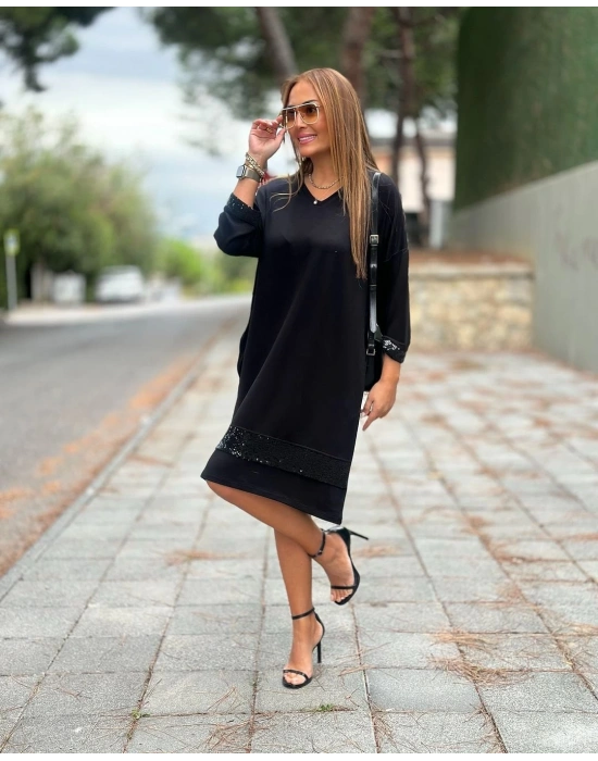 Kadın odal Kumaş Kol Ve Etek Ucu Payetl Elbise