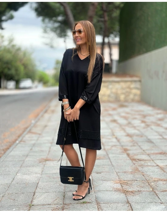 Kadın odal Kumaş Kol Ve Etek Ucu Payetl Elbise