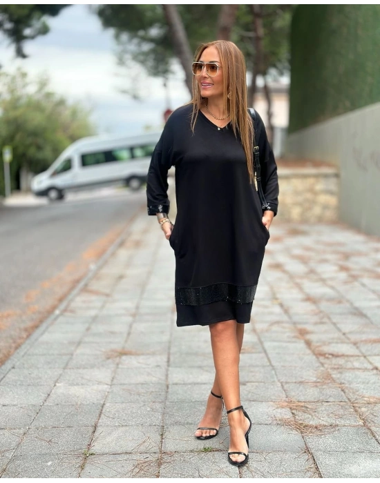 Kadın odal Kumaş Kol Ve Etek Ucu Payetl Elbise