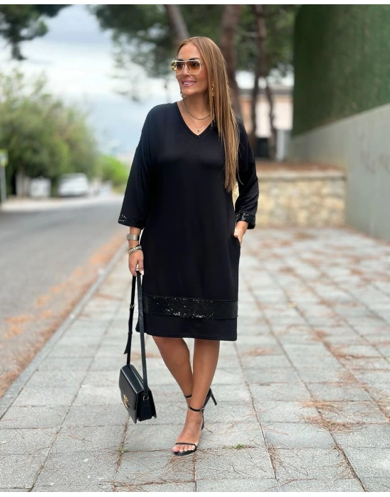 Kadın odal Kumaş Kol Ve Etek Ucu Payetl Elbise