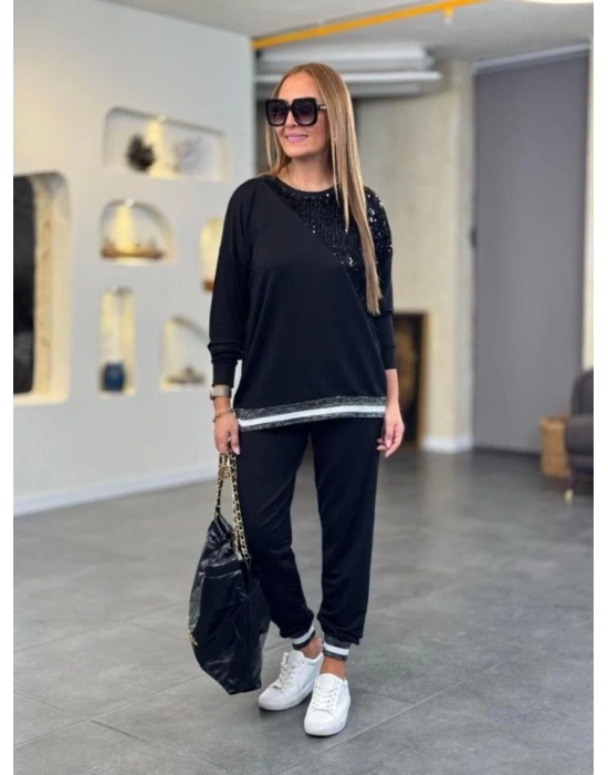 Kadın Modal Kumaş Payetli im Ve Ribanalı Detay Ikili Takım