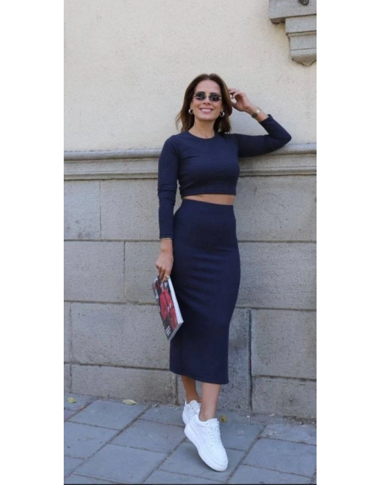 Kadın oft Kaşkorse Kumaş Bluz Ve Yırtmaç Detaylı Etek Ikili Takım