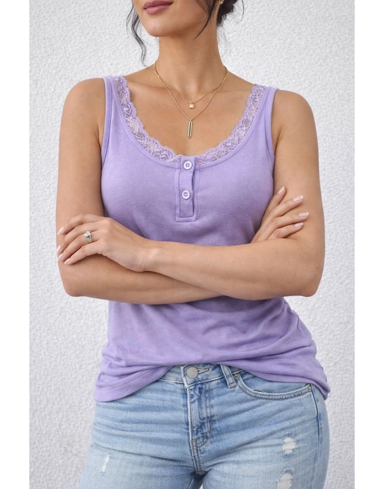 Kadın Omuz Askılı Dantel Güpür Detay Bluz