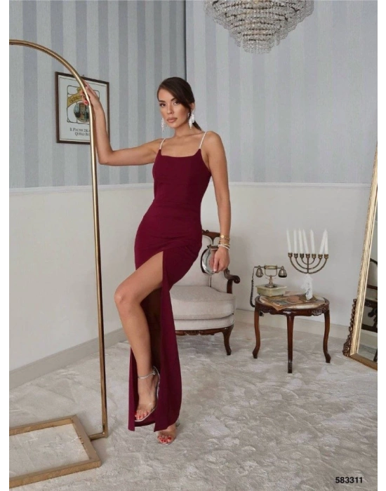 Kadın Omuz Askılı Derin Yırtmaç Detay axi Boy Elbise