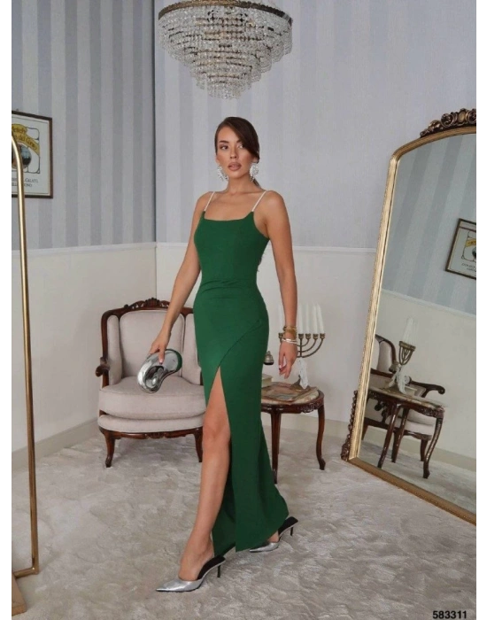 Kadın Omuz Askılı Derin Yırtmaç Detay axi Boy Elbise