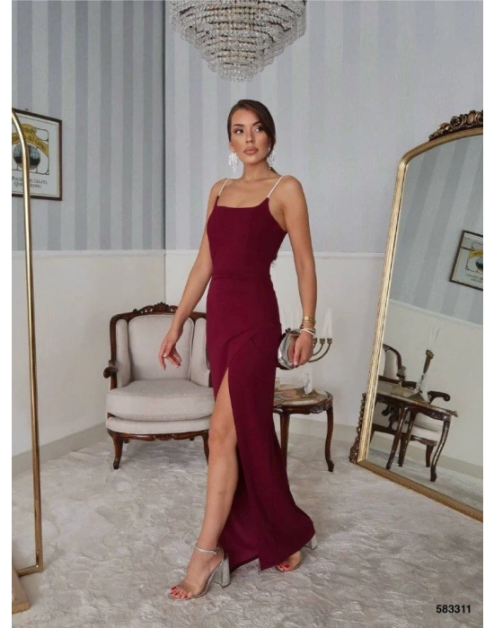 Kadın Omuz Askılı Derin Yırtmaç Detay axi Boy Elbise