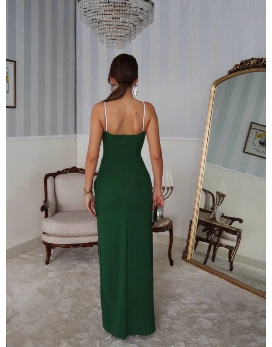 Kadın Omuz Askılı Derin Yırtmaç Detay axi Boy Elbise