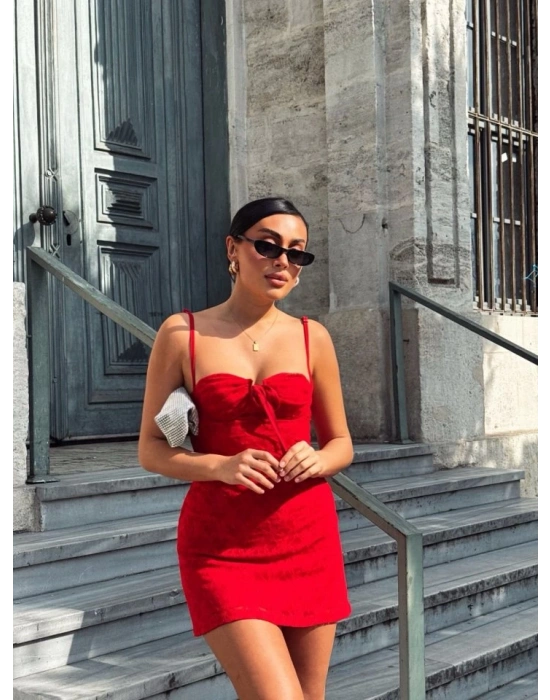 Kadın Omuz Askılı File Kumaş Likralı ini Elbise