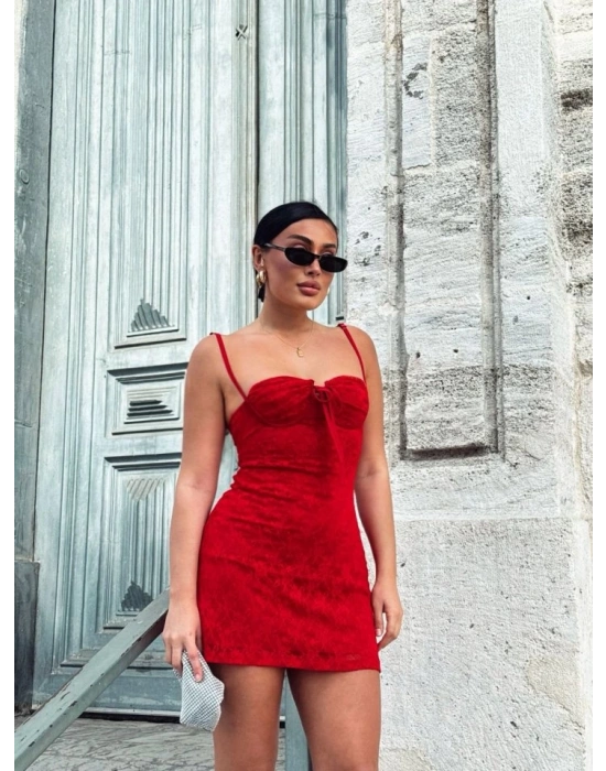 Kadın Omuz Askılı File Kumaş Likralı ini Elbise