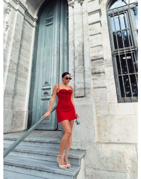 Kadın Omuz Askılı File Kumaş Likralı ini Elbise