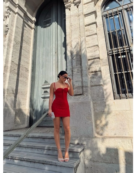 Kadın Omuz Askılı File Kumaş Likralı ini Elbise