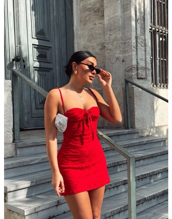 Kadın Omuz Askılı File Kumaş Likralı ini Elbise