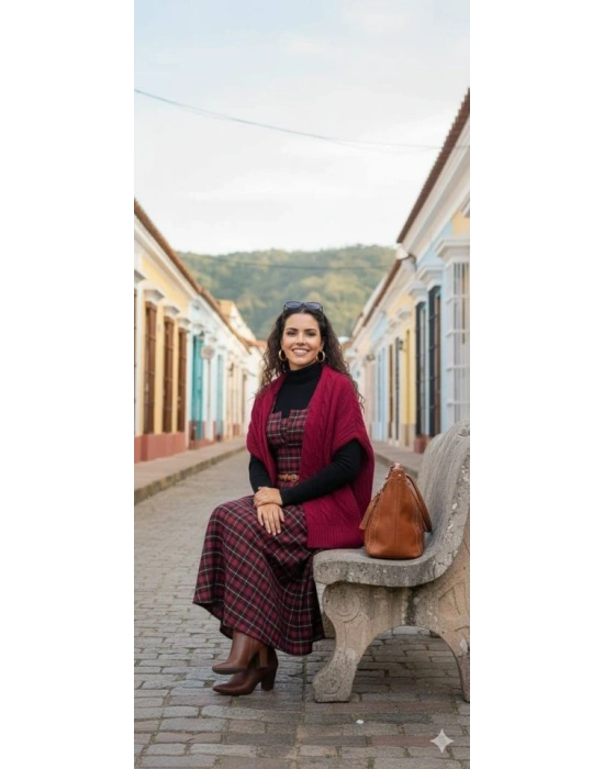 Kadın Omuz Askılı Full Ekose Detay Elbise