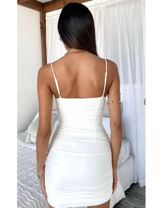 Kadın Omuz Askılı Göbek Ve Sırt Dekolteli Gipe Ve Büzgü Detay Fırsat ürün Mini Elbise