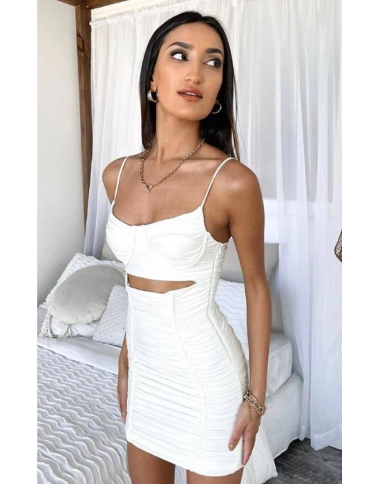 Kadın Omuz Askılı Göbek Ve Sırt Dekolteli Gipe Ve Büzgü Detay Fırsat ürün Mini Elbise