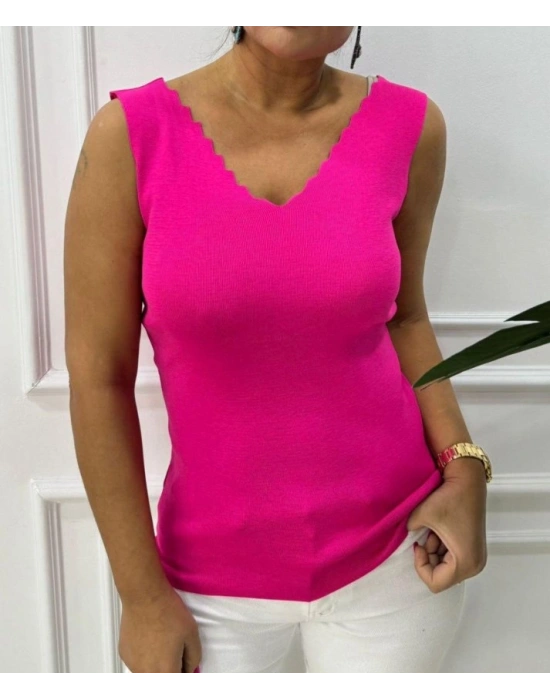 Kadın Omuz Askılı V Yaka Lazer Kesim Kaşkorse Kumaş Atlet