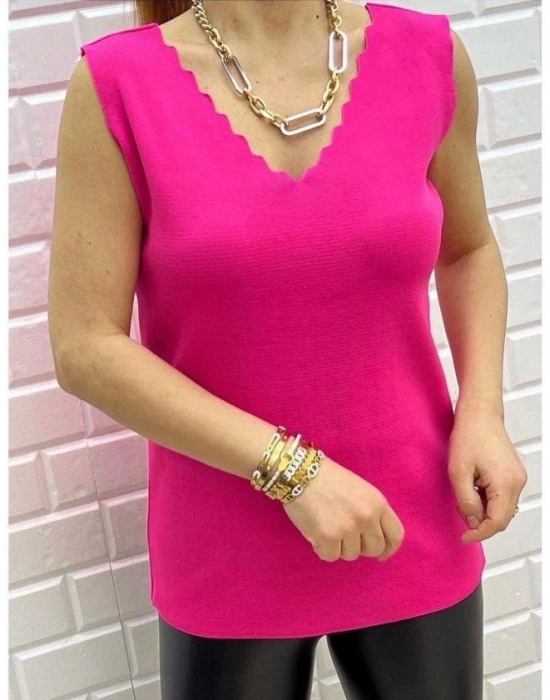 Kadın Omuz Askılı V Yaka Lazer Kesim Kaşkorse Kumaş Atlet