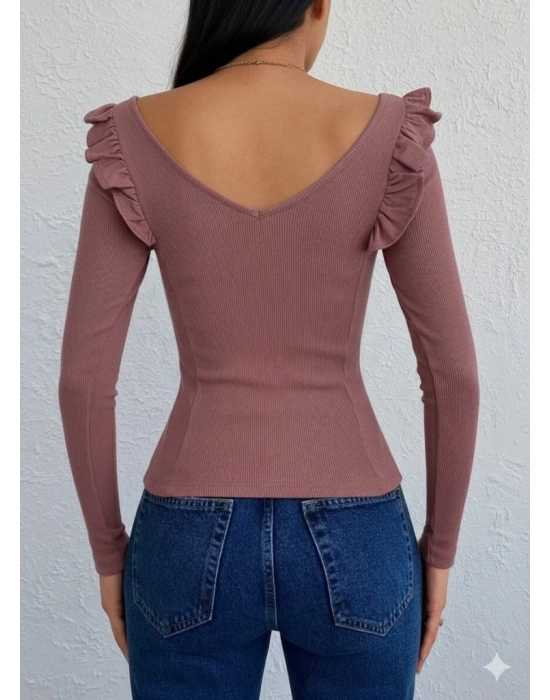 Kadın Omuz Fırfır Detay Uzun Kollu Bluz