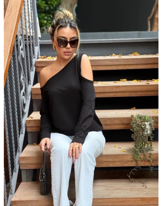 Kadın Omuzdan Açık Askılı Viskon Iki Iplik Bluz