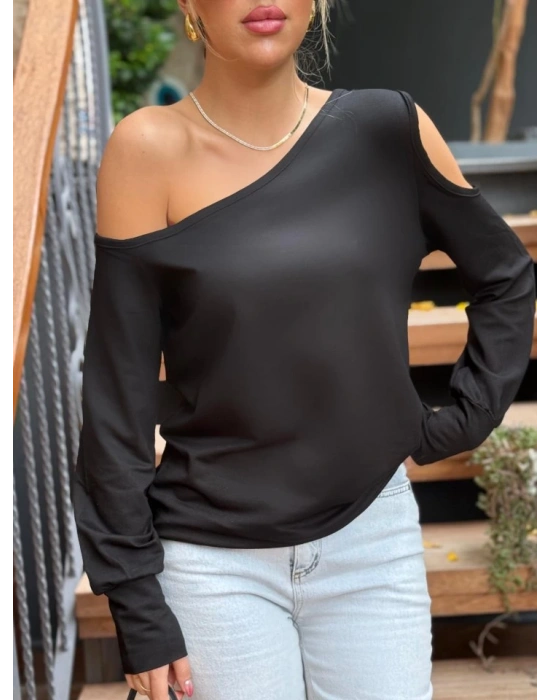 Kadın Omuzdan Açık Askılı Viskon Iki Iplik Bluz