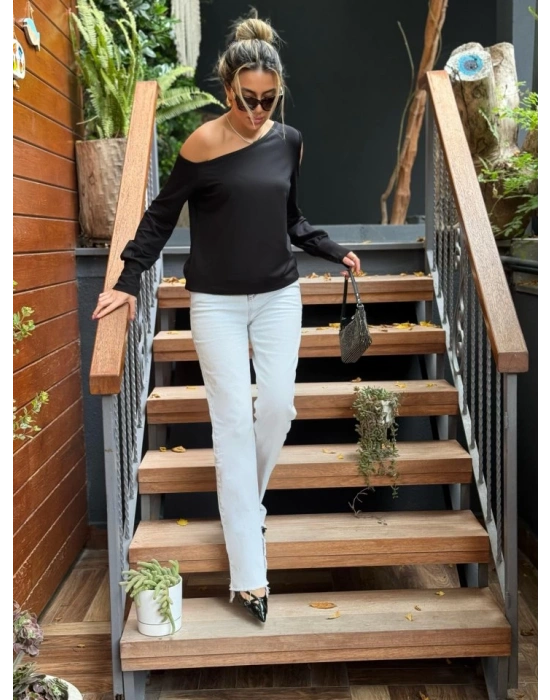 Kadın Omuzdan Açık Askılı Viskon Iki Iplik Bluz