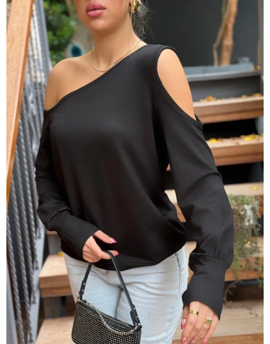 Kadın Omuzdan Açık Askılı Viskon Iki Iplik Bluz