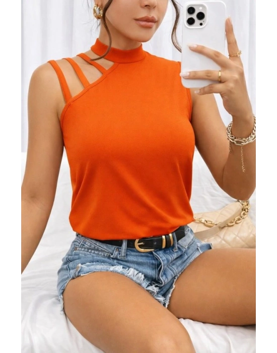 Kadın Omuzdan şerit Detaylı Yarı Balıkçı Yaka Viskon Bluz