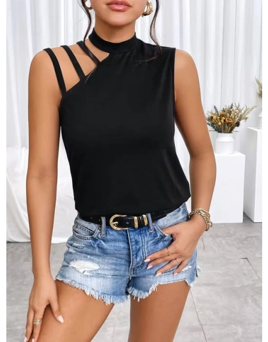 Kadın Omuzdan şerit Detaylı Yarı Balıkçı Yaka Viskon Bluz