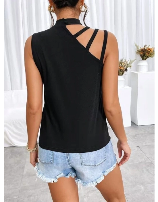 Kadın Omuzdan şerit Detaylı Yarı Balıkçı Yaka Viskon Bluz