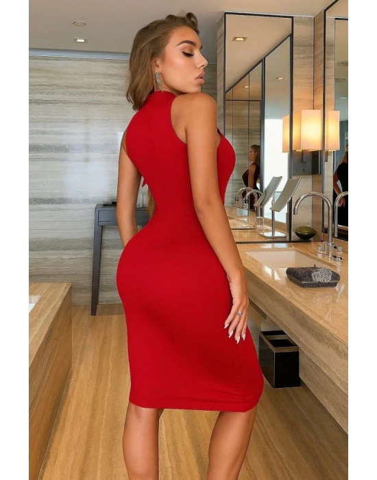 Kadın Omuzlardan Açık Bisiklet Yaka Janjan Krep Elbise