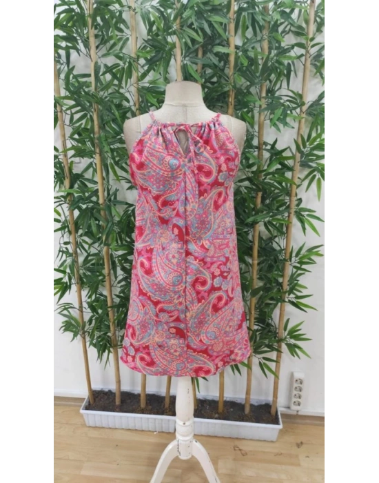 Kadın Omuzlardan Açık Boyundan Askılı çok Renkli Dokuma Elbise