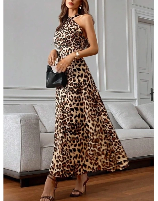 Kadın Omuzlardan Açık Boyundan çapraz Bağlama Detaylı Süprem Elbise