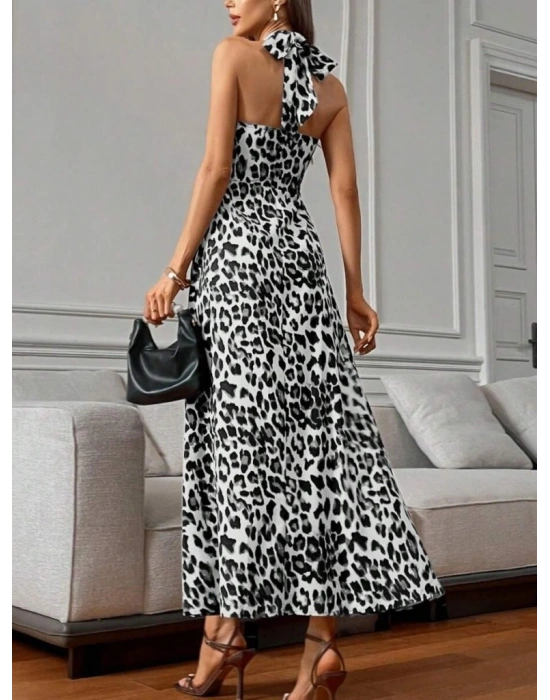 Kadın Omuzlardan Açık Boyundan çapraz Bağlama Detaylı Süprem Elbise