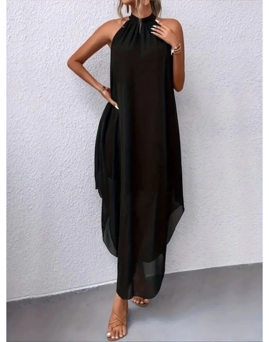 Kadın Omuzlardan Açık Daire Yakalı Astarlı şifon Elbise