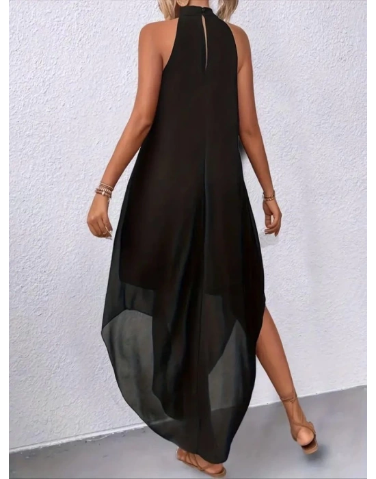 Kadın Omuzlardan Açık Daire Yakalı Astarlı şifon Elbise